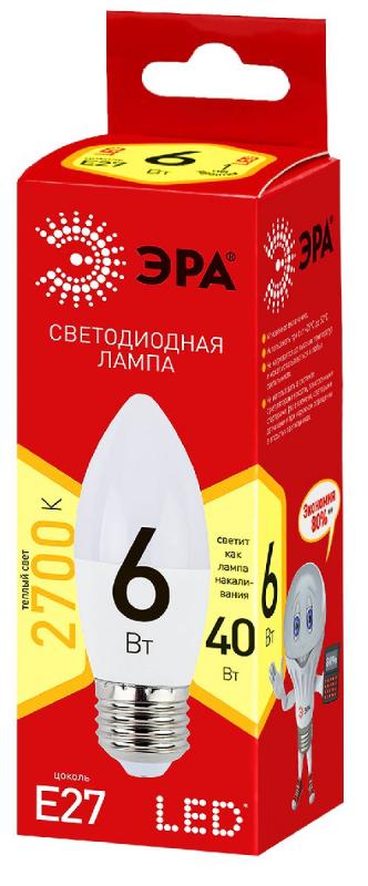 Лампа светодиодная Эра E27 6W 2700K ECO LED B35-6W-827-E27 Б0020620