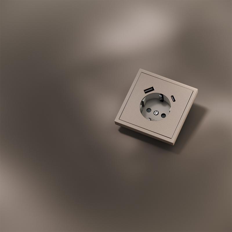Накладка для розетки с заземлением и защитными шторками, с USB A+C, S70 Metal (платина)